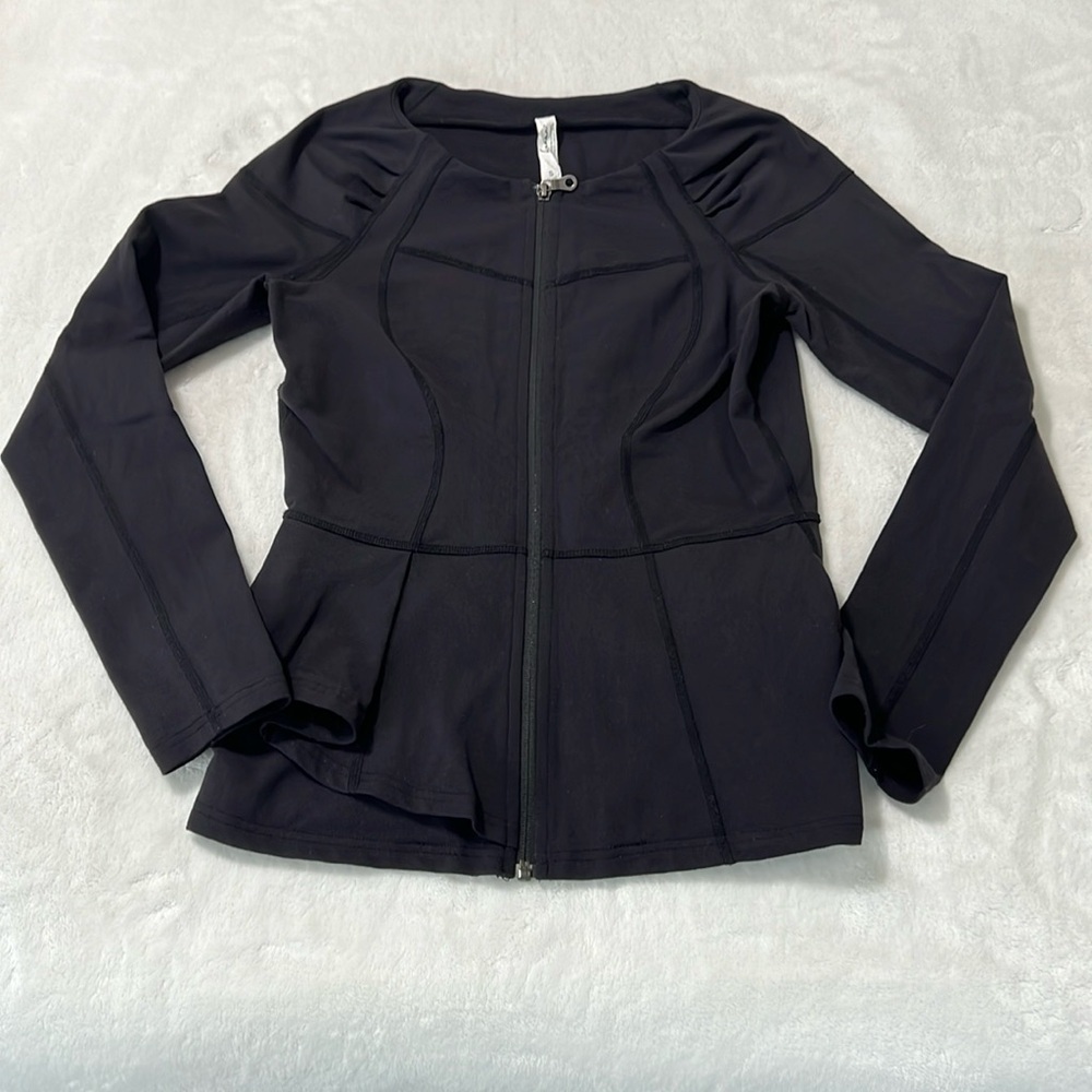 Karma Athleisure Zip Jacket — Black Peplum Fit Sz S
